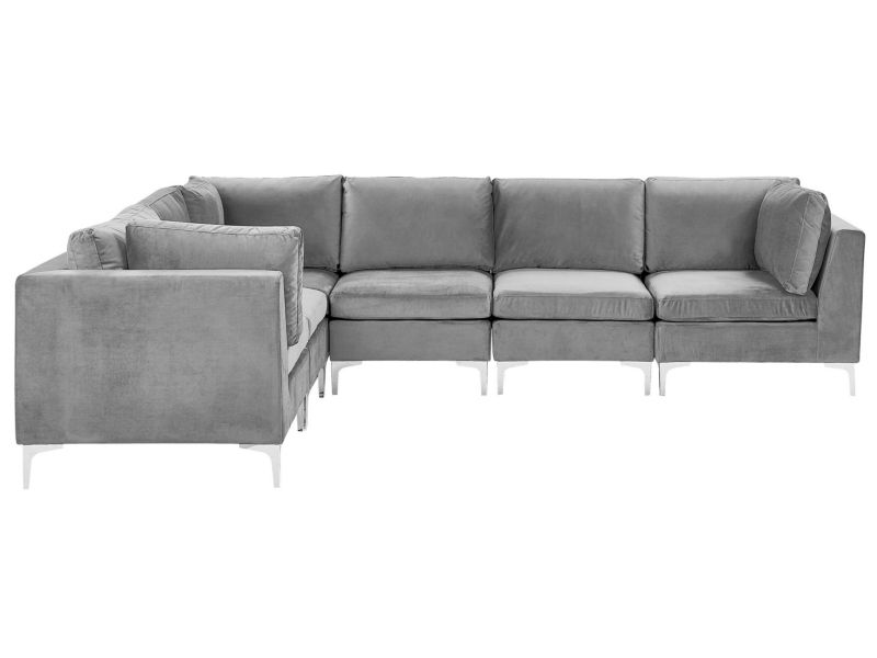 Sofa narożna Evja Szary Welur Prawostronny 1 szt.