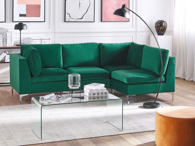 Sofa narożna Evja Zielony Welur Lewostronny 1 szt.