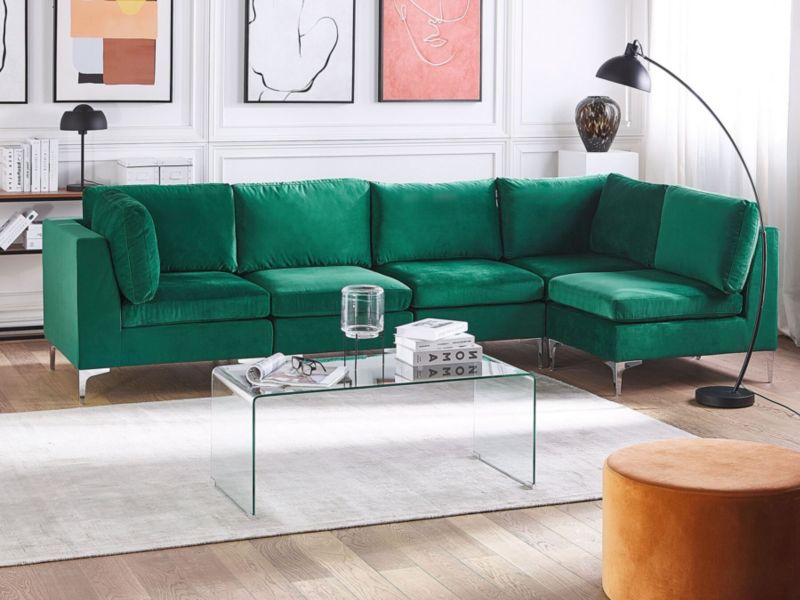 Sofa narożna Evja Zielony Welur Lewostronny 1 szt.