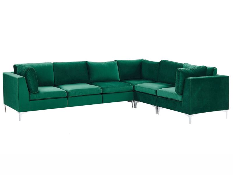 Sofa narożna Evja Zielony Welur Lewostronny 1 szt.