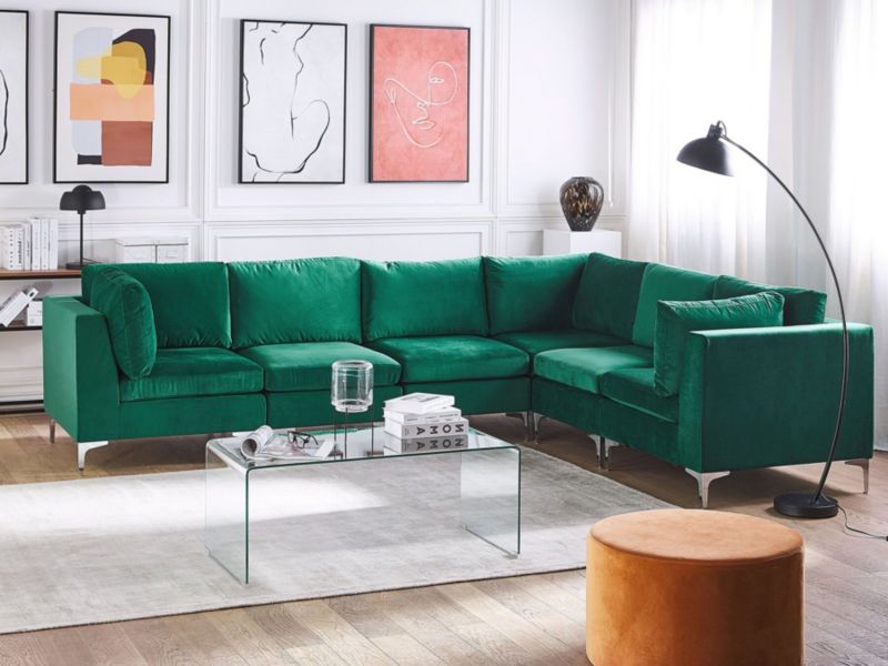 Sofa narożna Evja Zielony Welur Lewostronny 1 szt.