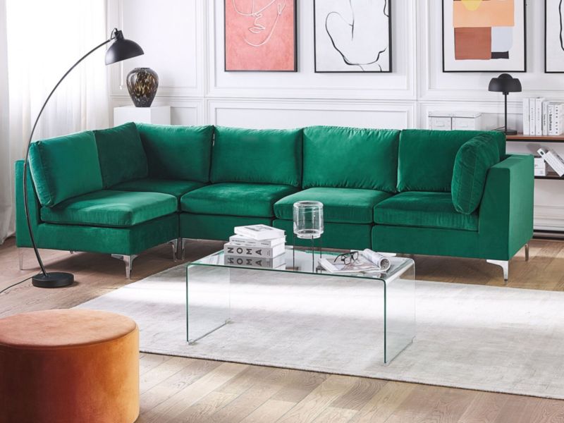 Sofa narożna Evja Zielony Welur Prawostronny 1 szt.