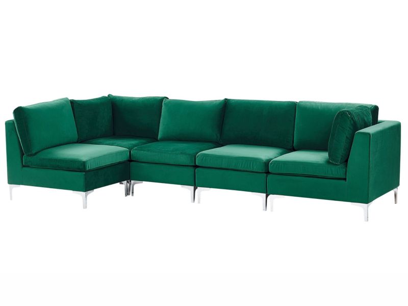 Sofa narożna Evja Zielony Welur Prawostronny 1 szt.