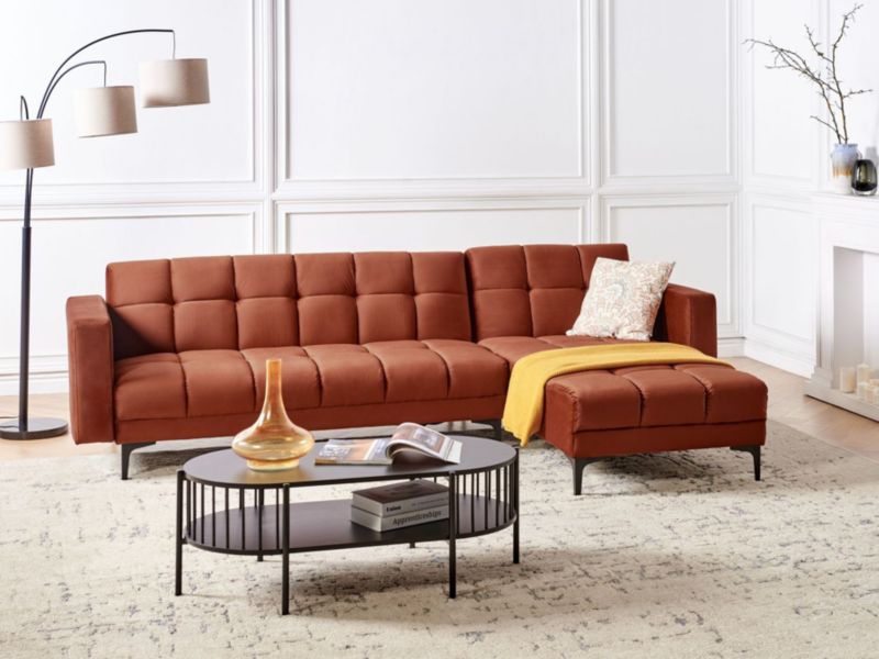 Sofa narożna lewostronna Alnes Jasnoczerwony Welur 1 szt.