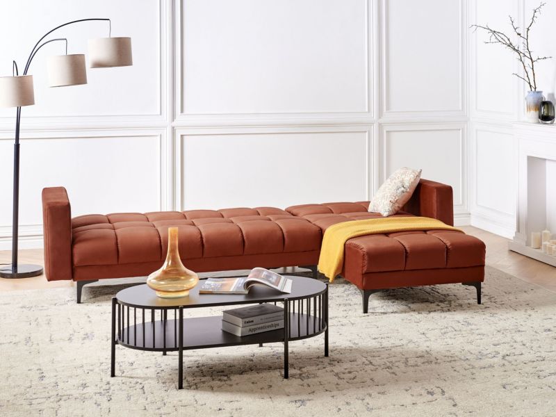 Sofa narożna lewostronna Alnes Jasnoczerwony Welur 1 szt.
