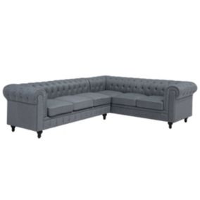 Sofa narożna lewostronna Chesterfield Szary Tkanina Lewostronny 1 szt.