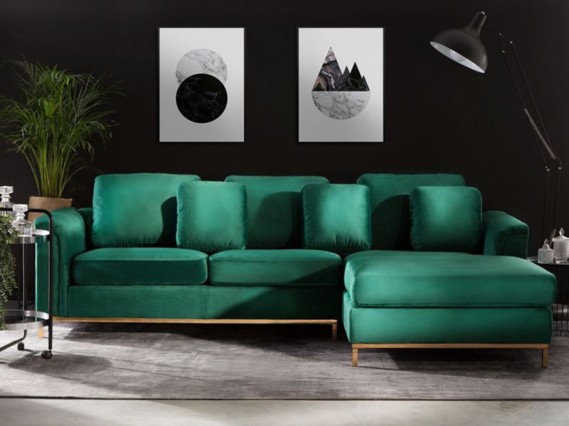 Sofa narożna lewostronna Oslo Ciemnozielony Welur Lewostronny 1 szt.