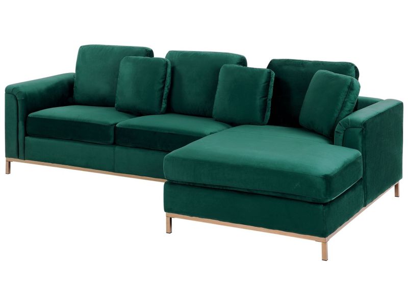 Sofa narożna lewostronna Oslo Ciemnozielony Welur Lewostronny 1 szt.
