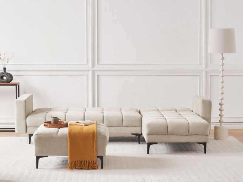 Sofa narożna lewostronna z otomaną Alnes Beżowy Lewostronny 1 kpl