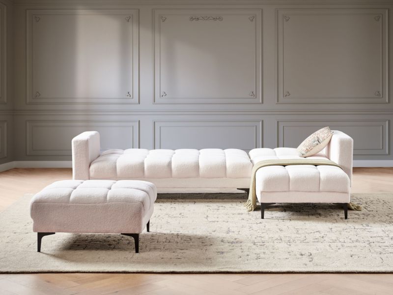 Sofa narożna lewostronna z otomaną Alnes Boucle Biały Lewostronny 1 kpl