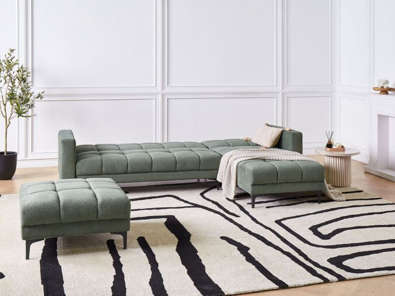Sofa narożna lewostronna z otomaną Alnes Ciemnozielony Lewostronny 1 kpl