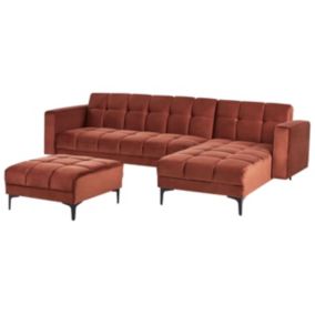 Sofa narożna lewostronna z otomaną Alnes Welur Jasnoczerwony Lewostronny 1 kpl