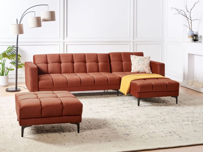 Sofa narożna lewostronna z otomaną Alnes Welur Jasnoczerwony Lewostronny 1 kpl
