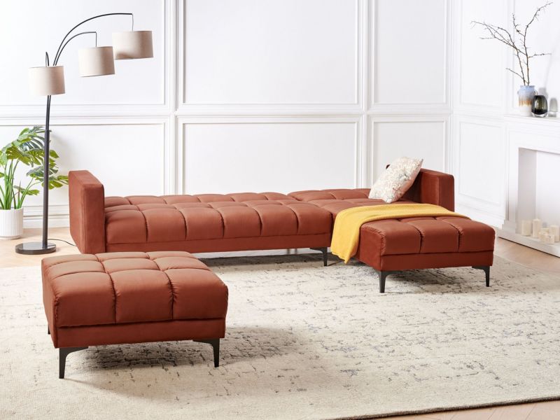 Sofa narożna lewostronna z otomaną Alnes Welur Jasnoczerwony Lewostronny 1 kpl