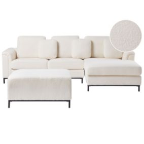 Sofa narożna lewostronna z otomaną Oslo Boucle Biały dla 5 osób Lewostronny 1 kpl