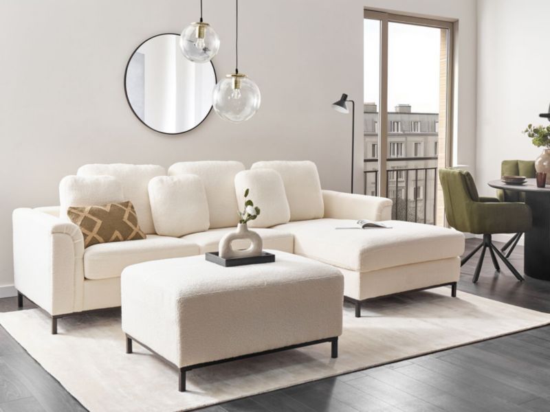 Sofa narożna lewostronna z otomaną Oslo Boucle Biały dla 5 osób Lewostronny 1 kpl