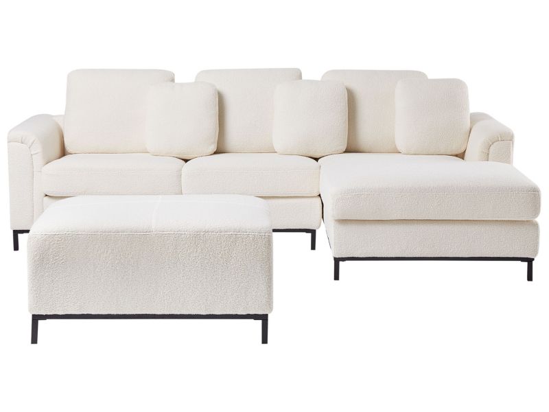 Sofa narożna lewostronna z otomaną Oslo Boucle Biały dla 5 osób Lewostronny 1 kpl