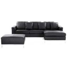 Sofa narożna lewostronna z otomaną Oslo Skóra naturalna Czarny Lewostronny 1 kpl