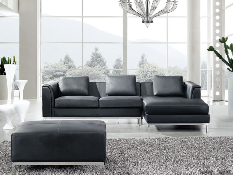 Sofa narożna lewostronna z otomaną Oslo Skóra naturalna Czarny Lewostronny 1 kpl