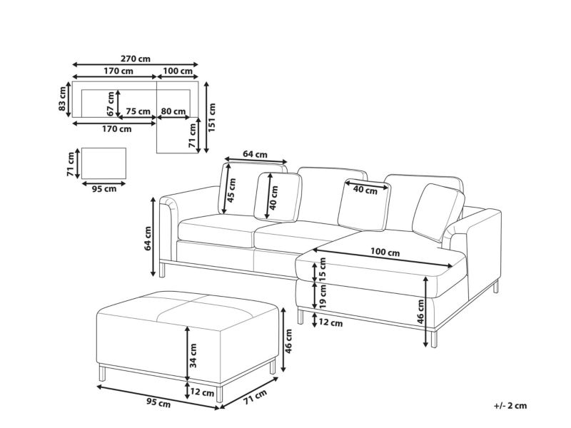 Sofa narożna lewostronna z otomaną Oslo Skóra naturalna Czarny Lewostronny 1 kpl