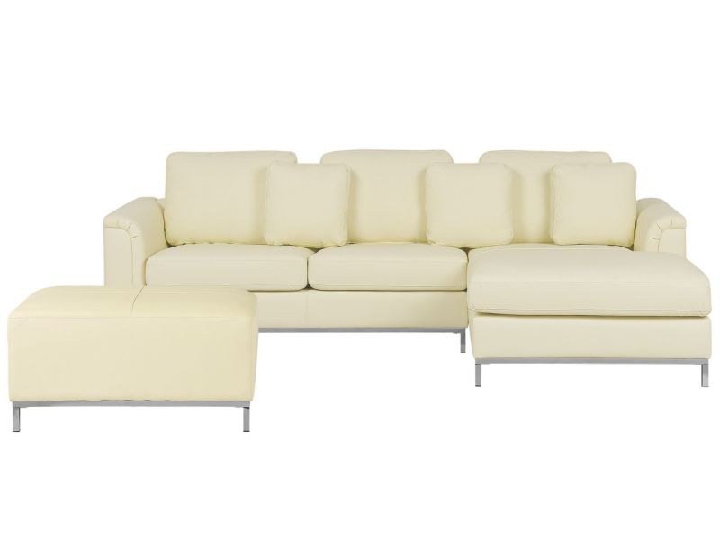 Sofa narożna lewostronna z otomaną Oslo Skóra naturalna Kremowy Lewostronny 1 kpl