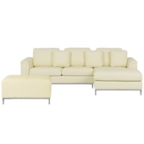 Sofa narożna lewostronna z otomaną Oslo Skóra naturalna Kremowy Lewostronny 1 kpl