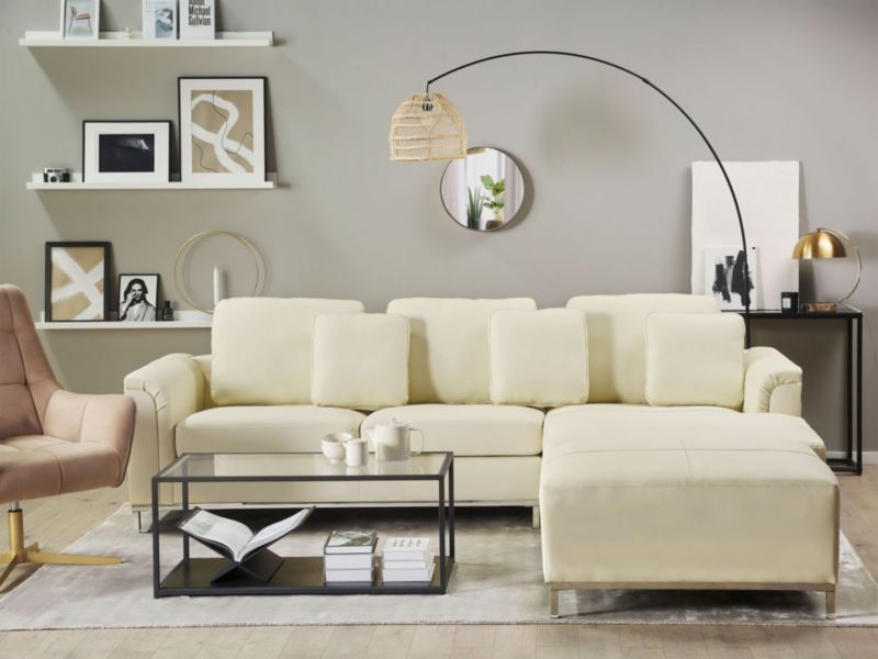 Sofa narożna lewostronna z otomaną Oslo Skóra naturalna Kremowy Lewostronny 1 kpl