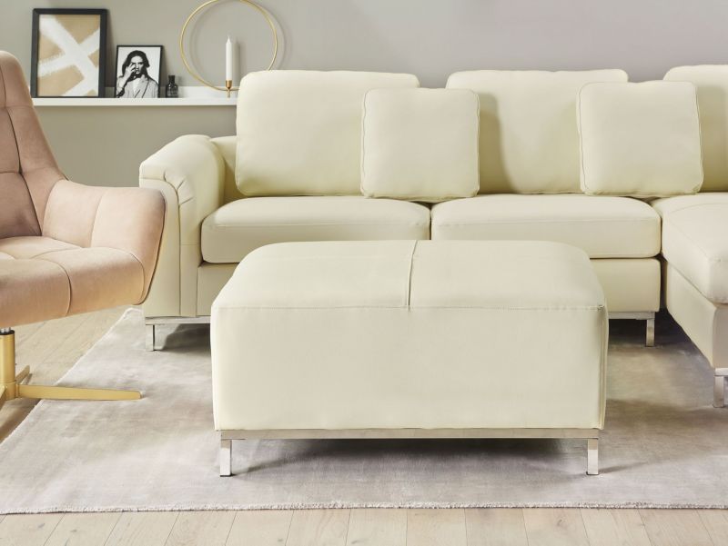 Sofa narożna lewostronna z otomaną Oslo Skóra naturalna Kremowy Lewostronny 1 kpl