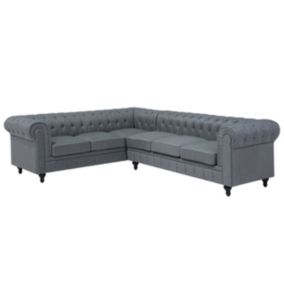 Sofa narożna prawostronna Chesterfield Szary Tkanina Prawostronny 1 szt.