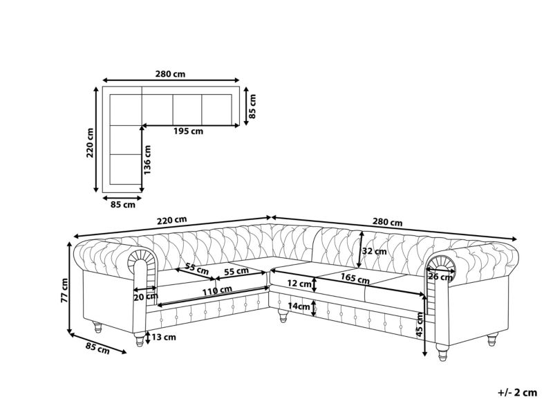 Sofa narożna prawostronna Chesterfield Szary Tkanina Prawostronny 1 szt.