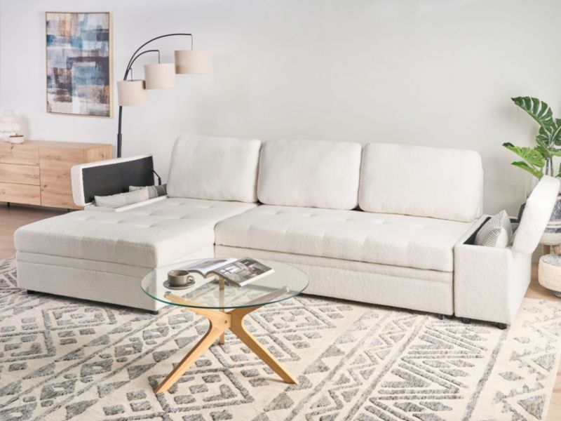 Sofa narożna prawostronna Hrisey Boucle Biały Prawostronny 1 szt.