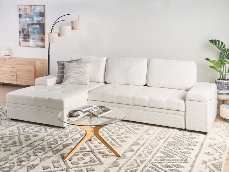 Sofa narożna prawostronna Hrisey Boucle Biały Prawostronny 1 szt.