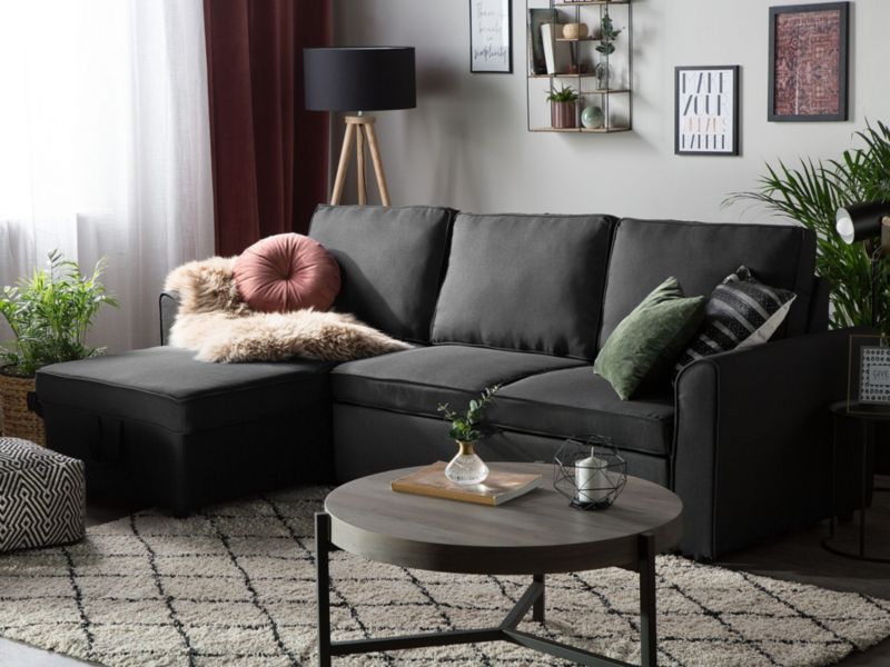 Sofa narożna prawostronna Nesna Czarny Tkanina Prawostronny 1 szt.