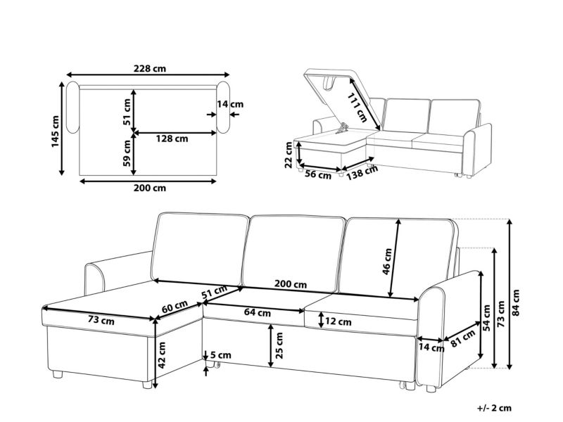 Sofa narożna prawostronna Nesna Czarny Tkanina Prawostronny 1 szt.