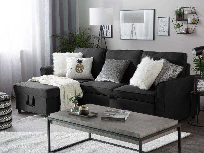 Sofa narożna prawostronna Nesna Czarny Tkanina Prawostronny 1 szt.