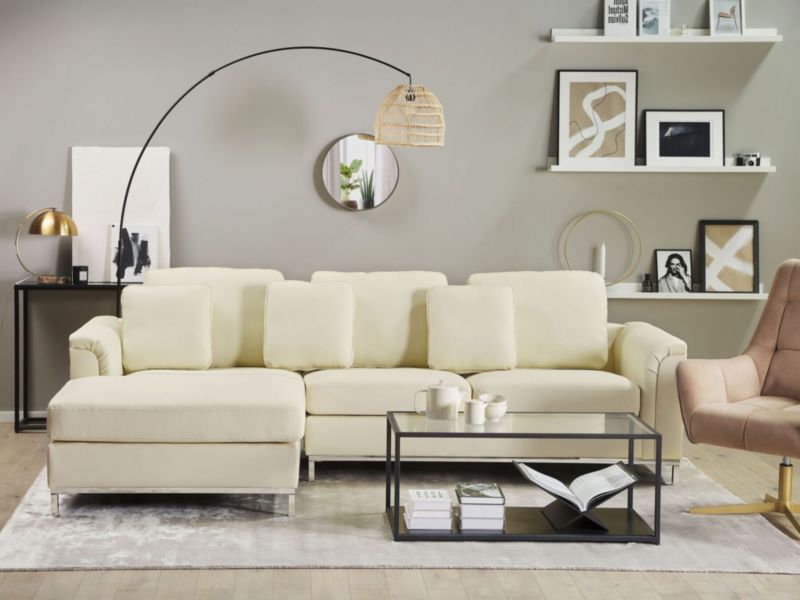 Sofa narożna prawostronna Oslo Beżowy Skóra naturalna Prawostronny 1 szt.