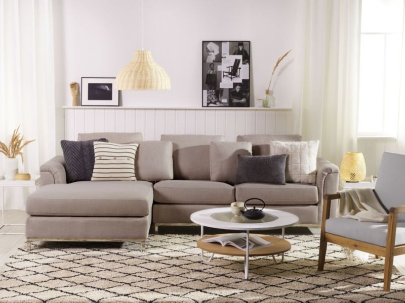 Sofa narożna prawostronna Oslo Beżowy Tkanina Prawostronny 1 szt.