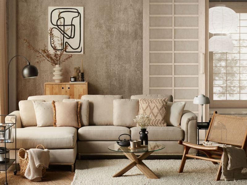 Sofa narożna prawostronna Oslo Beżowy Tkanina Prawostronny 1 szt.