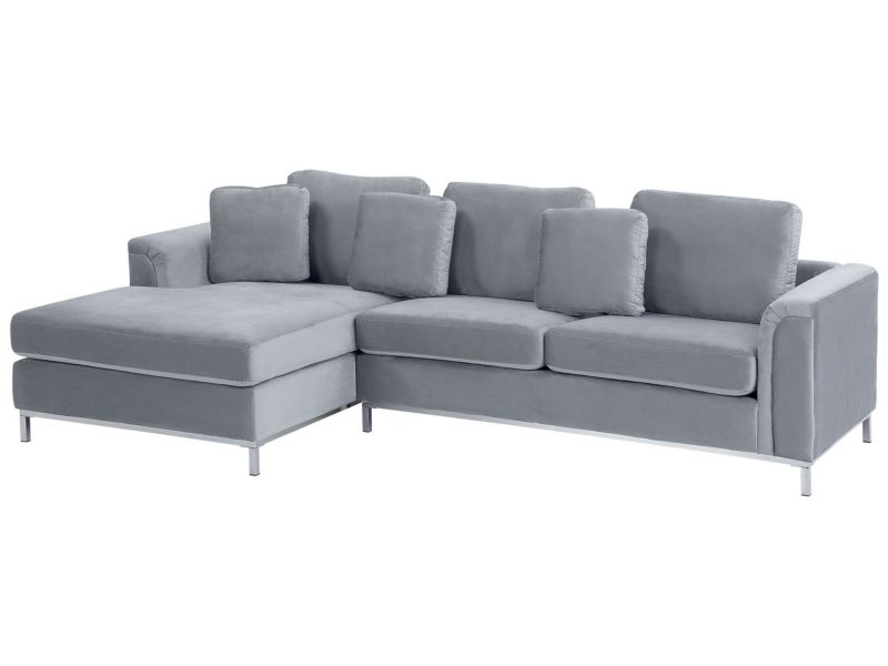 Sofa narożna prawostronna Oslo Szary Welur Prawostronny 1 szt.
