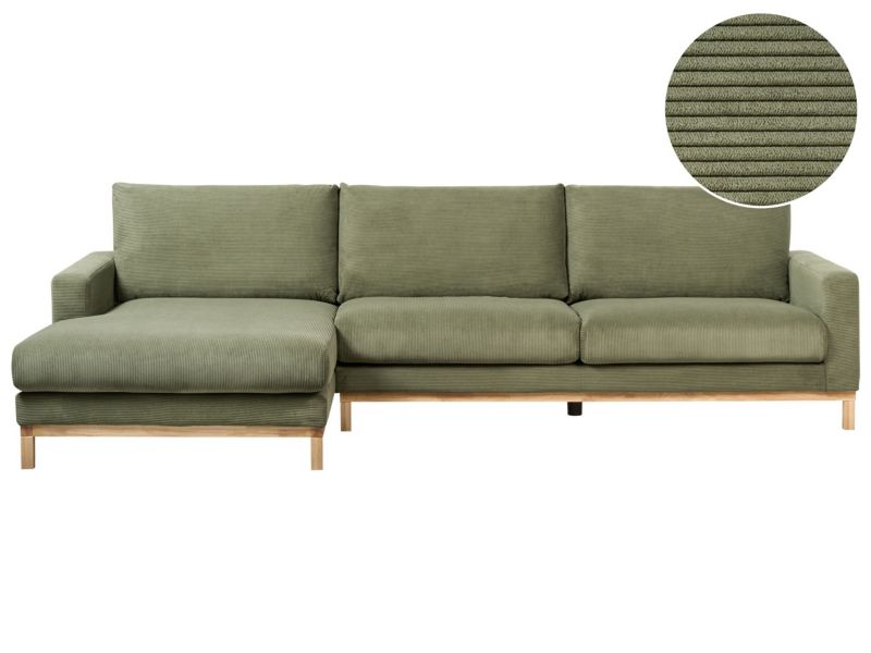 Sofa narożna prawostronna Siggard Zielony Sztruks Prawostronny 1 szt.