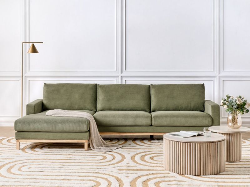 Sofa narożna prawostronna Siggard Zielony Sztruks Prawostronny 1 szt.