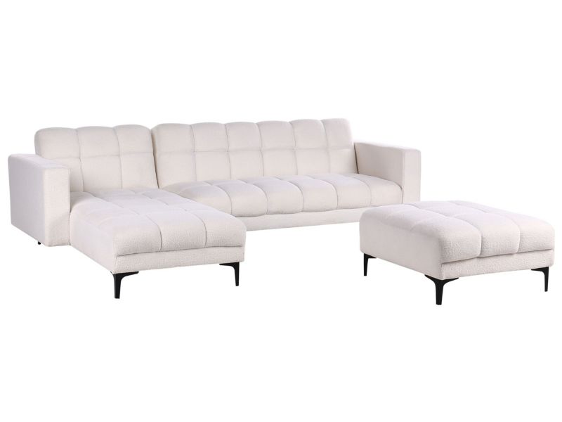 Sofa narożna prawostronna z otomaną Alnes Boucle Biały Prawostronny 1 kpl