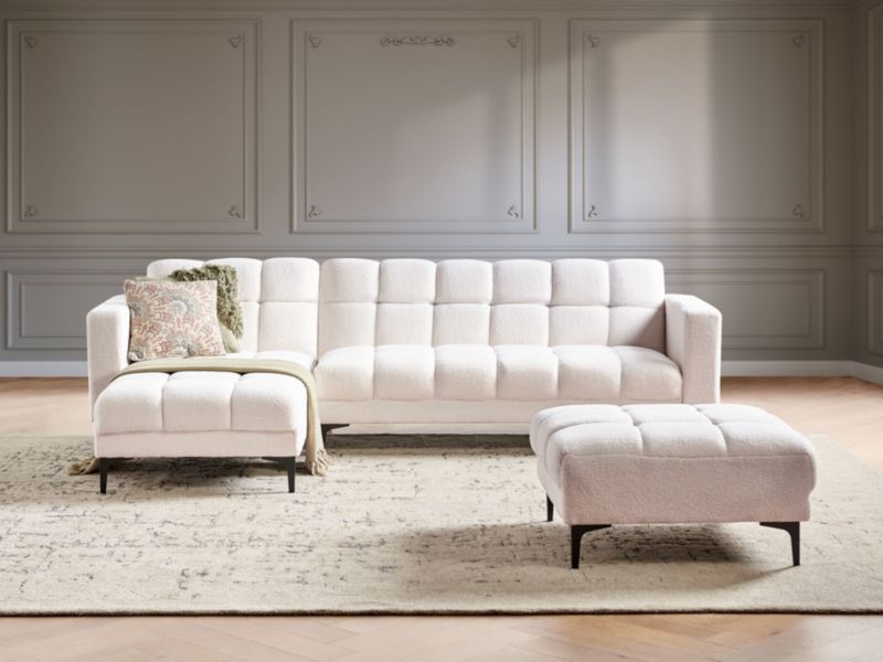 Sofa narożna prawostronna z otomaną Alnes Boucle Biały Prawostronny 1 kpl