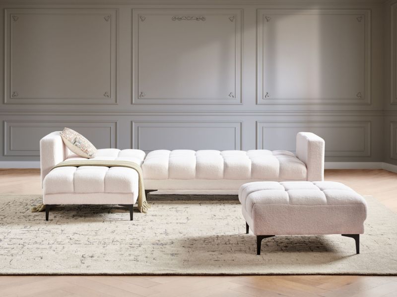 Sofa narożna prawostronna z otomaną Alnes Boucle Biały Prawostronny 1 kpl