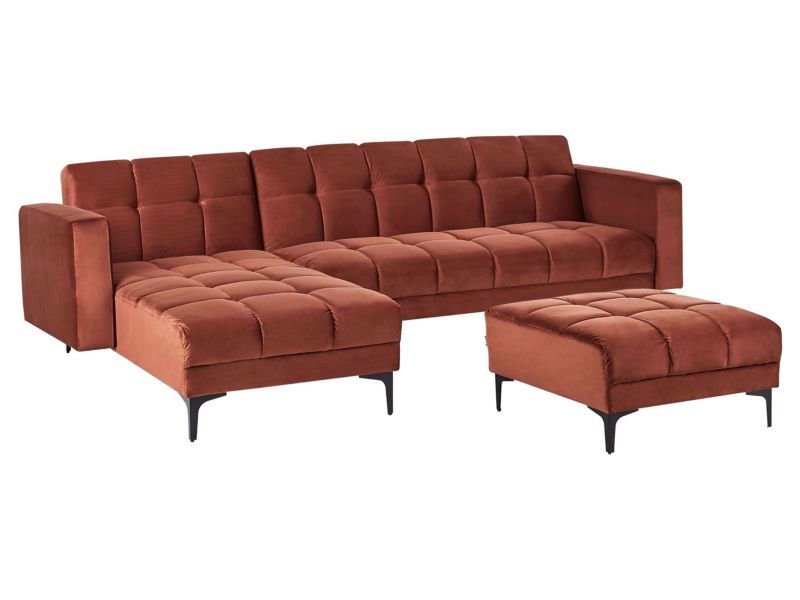 Sofa narożna prawostronna z otomaną Alnes Welur Jasnoczerwony Prawostronny 1 kpl