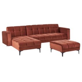 Sofa narożna prawostronna z otomaną Alnes Welur Jasnoczerwony Prawostronny 1 kpl