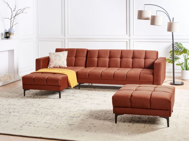 Sofa narożna prawostronna z otomaną Alnes Welur Jasnoczerwony Prawostronny 1 kpl