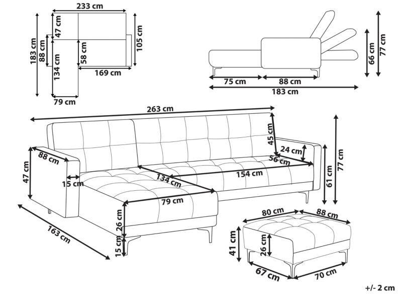 Sofa narożna prawostronna z otomaną Alnes Welur Jasnoczerwony Prawostronny 1 kpl