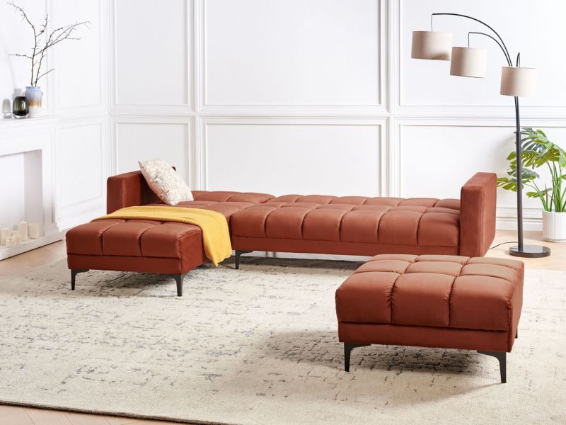 Sofa narożna prawostronna z otomaną Alnes Welur Jasnoczerwony Prawostronny 1 kpl