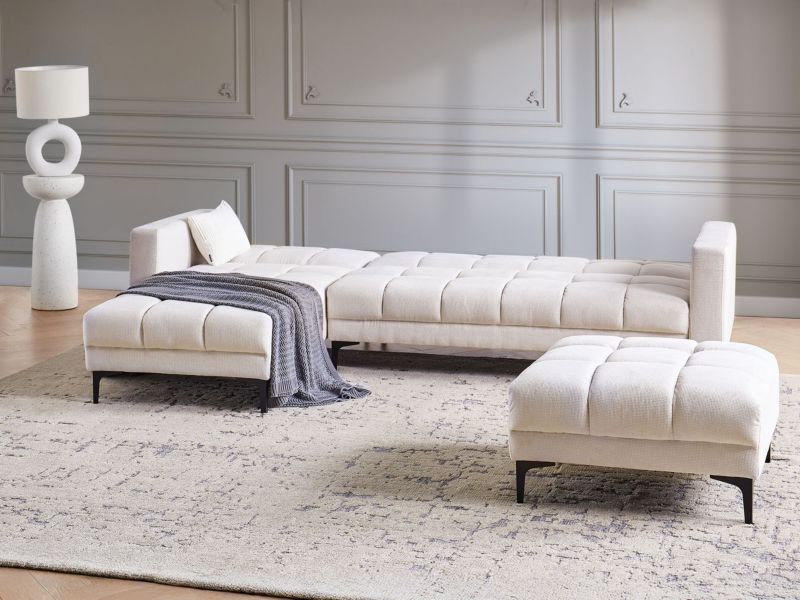 Sofa narożna prawostronna z otomaną Alnes Złamana biel Prawostronny 1 kpl